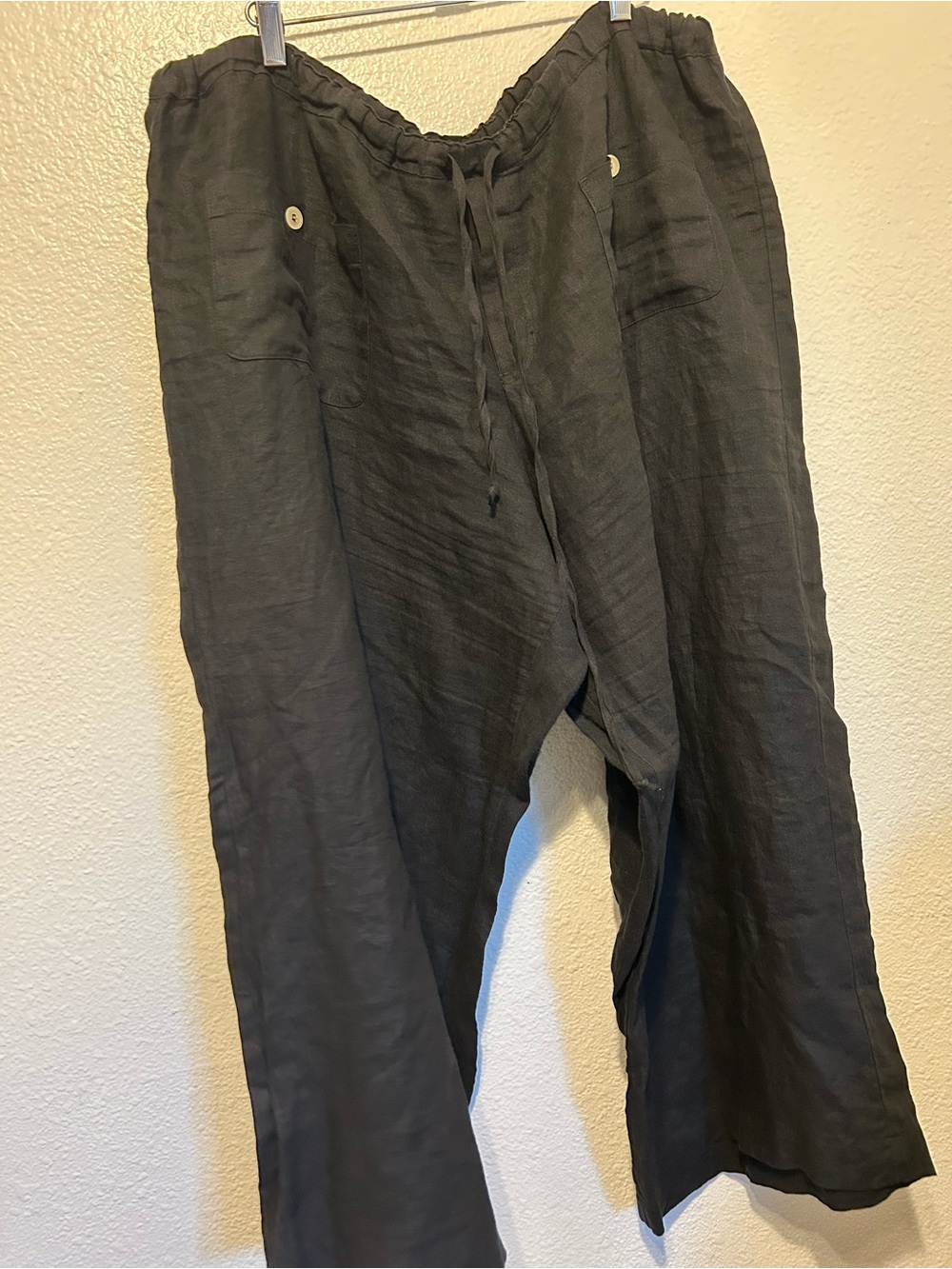 Allen Allen Black Linen Drawstring Cropped Pants